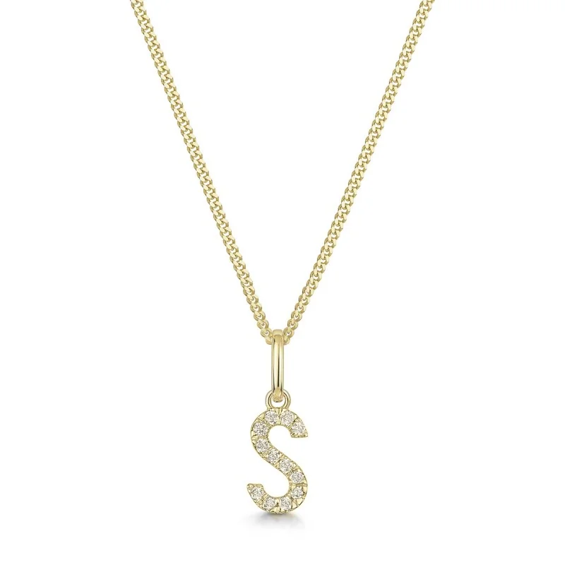 9ct Yellow Gold Round Brilliant 0.06ct Diamond Initial S Pendant