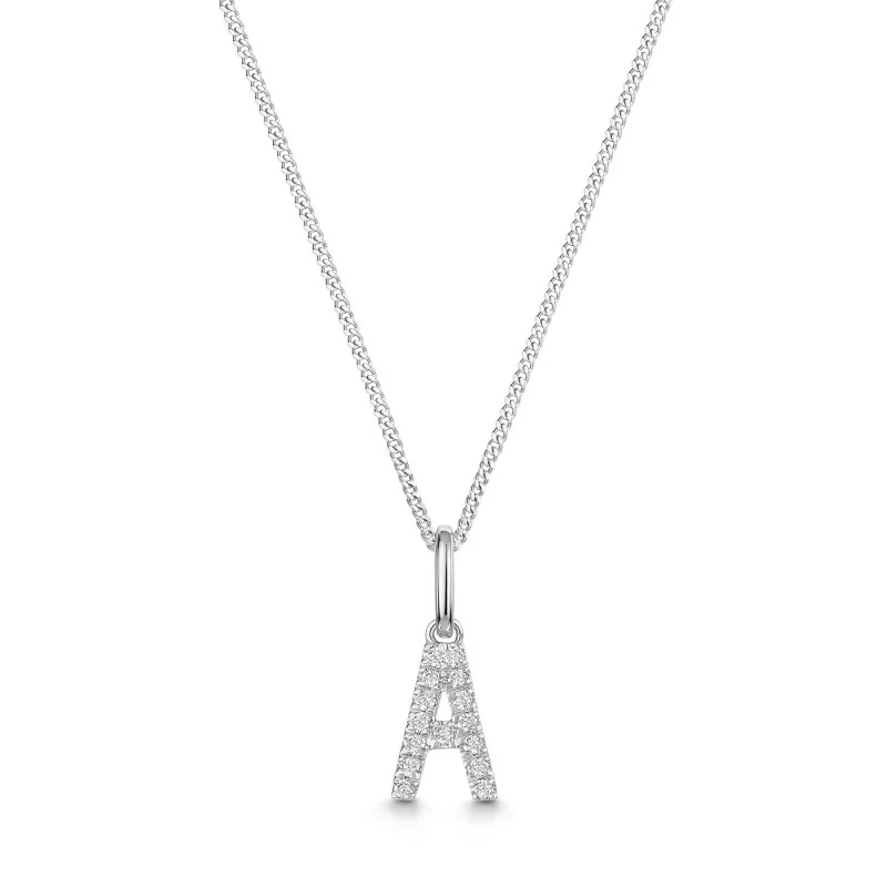 9ct White Gold Round Brilliant 0.06ct Diamond Initial A Pendant
