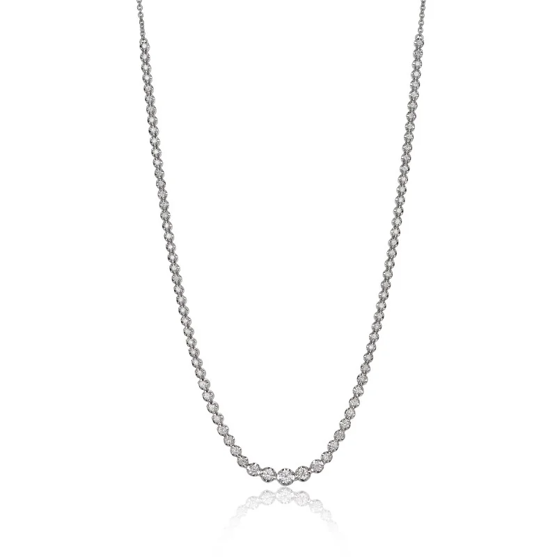 18ct White Gold Brilliant Cut 1.88ct Diamond Graduated Tennis Necklace