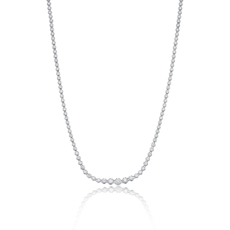18ct White Gold Brilliant Cut 2.97ct Diamond Graduated Tennis Necklace