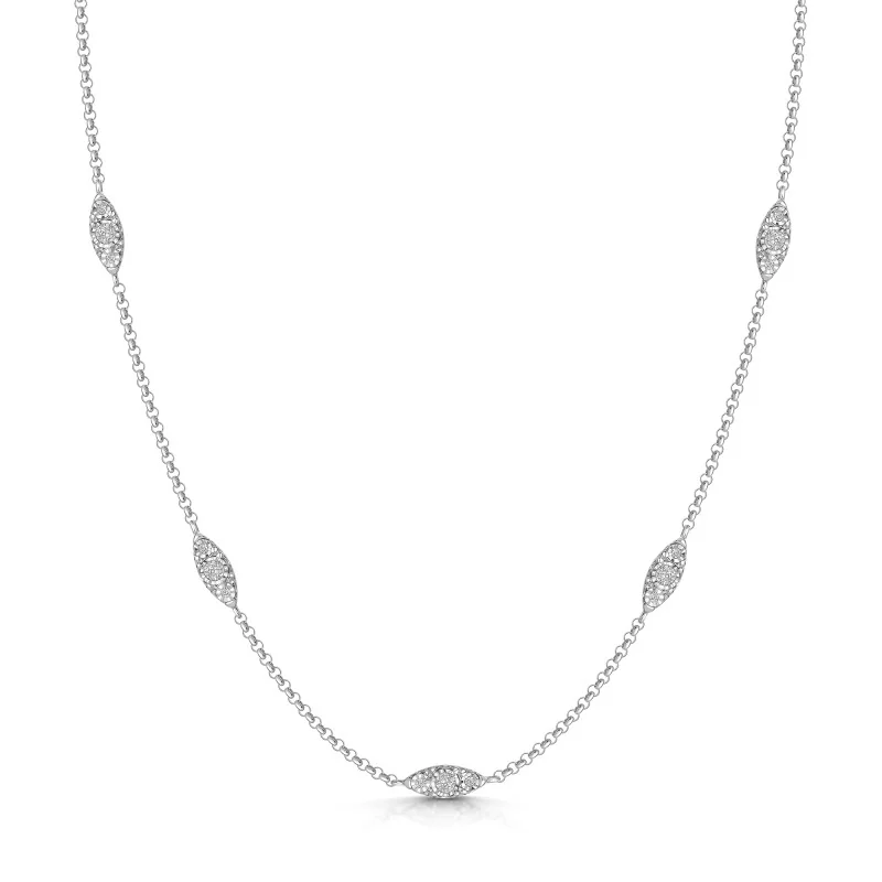 9ct White Gold 0.18ct Diamond Cluster Staggered Necklet