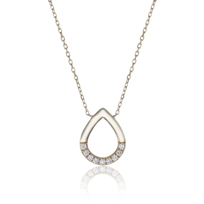 9ct Yellow Gold Round Brilliant Cut Pear Shape 0.05ct Diamond Necklet