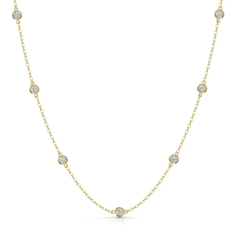 9ct Yellow Gold Round Brilliant 0.40ct Diamond Rub Over Staggered Necklet