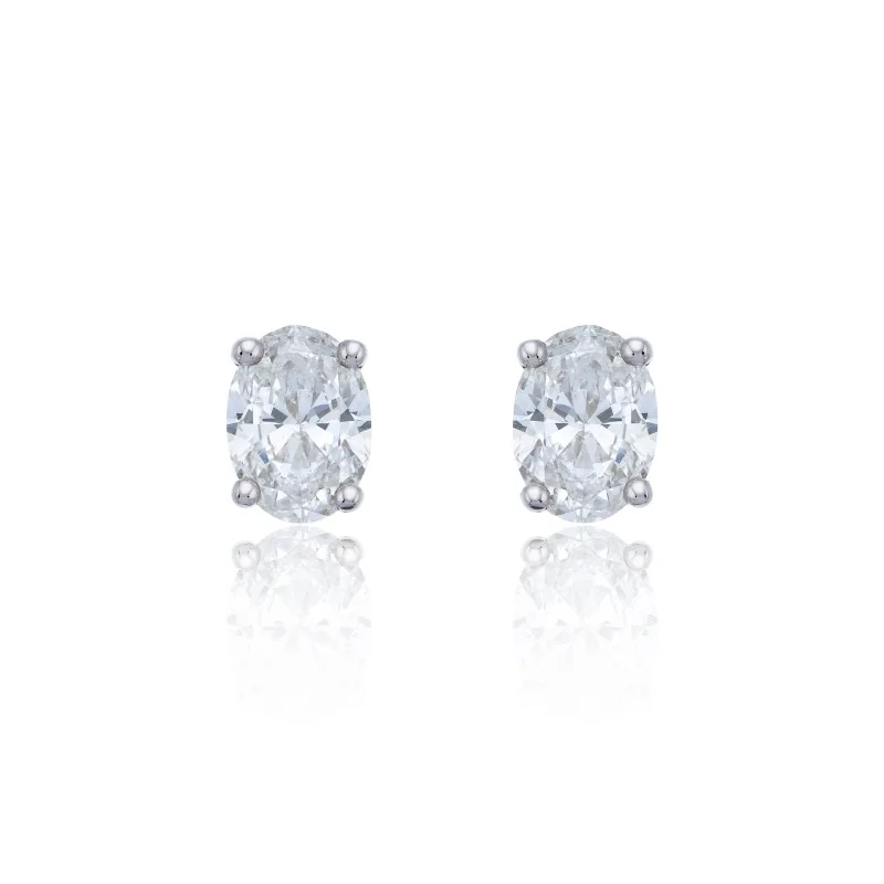 18ct White Gold Oval Cut 1.00ct Diamond Earrings