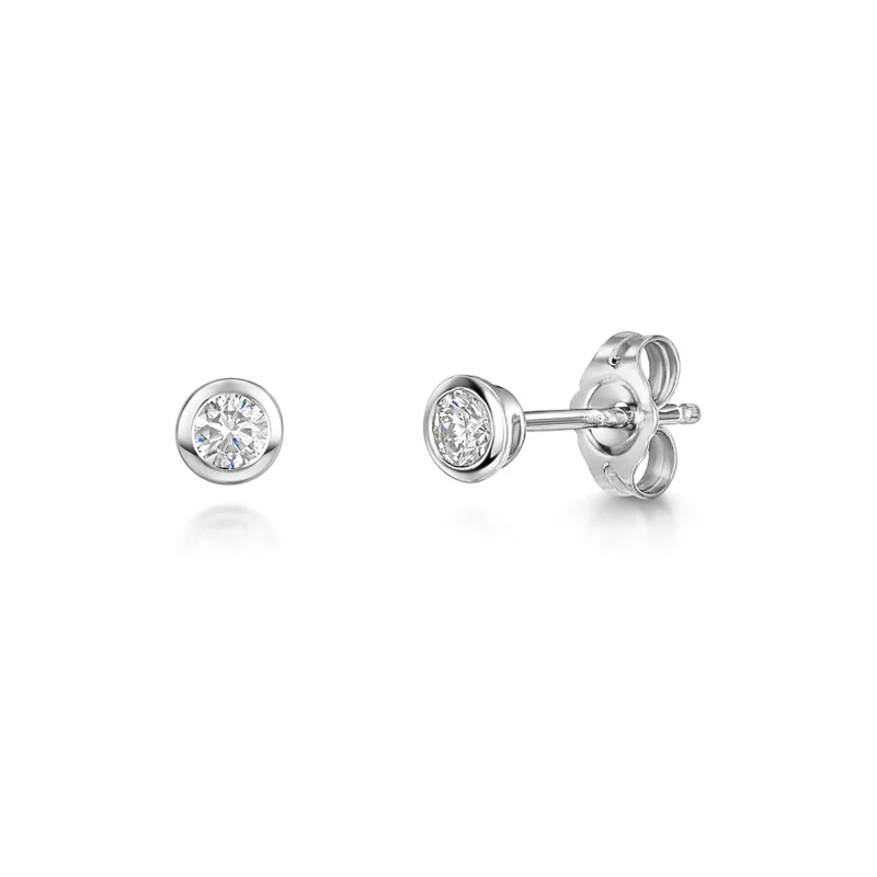 18ct White Gold Round Brilliant 0.23ct Diamond Bezel Set Earrings