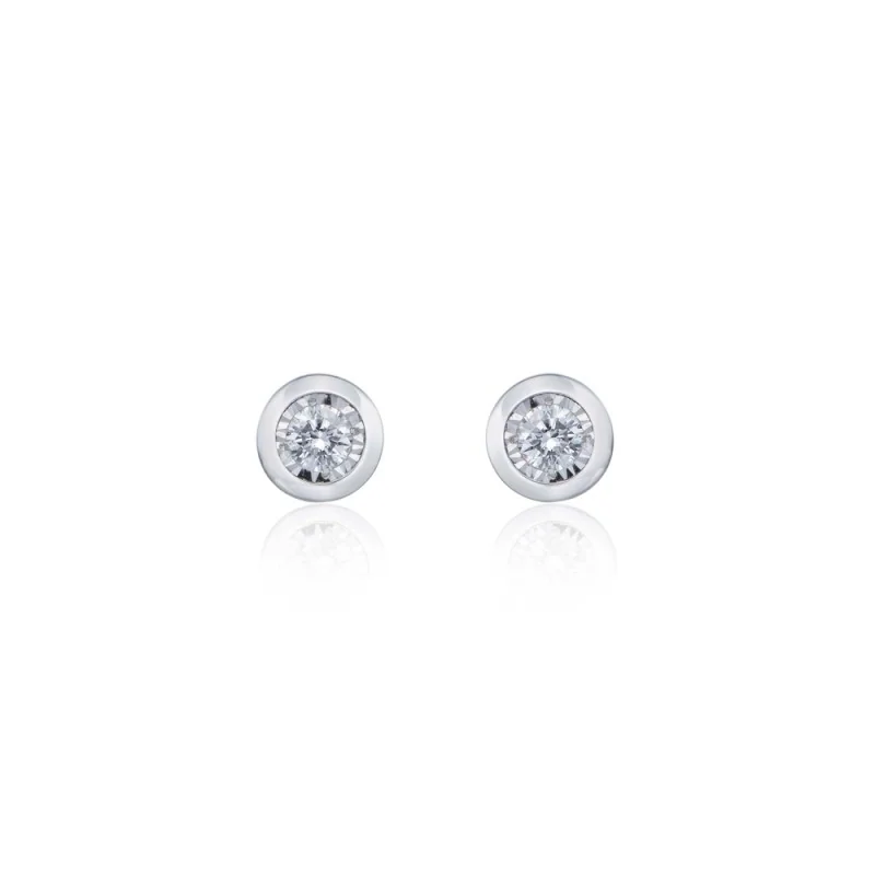 9ct White Gold Round Brilliant 0.06ct Diamond Bezel Set Earrings
