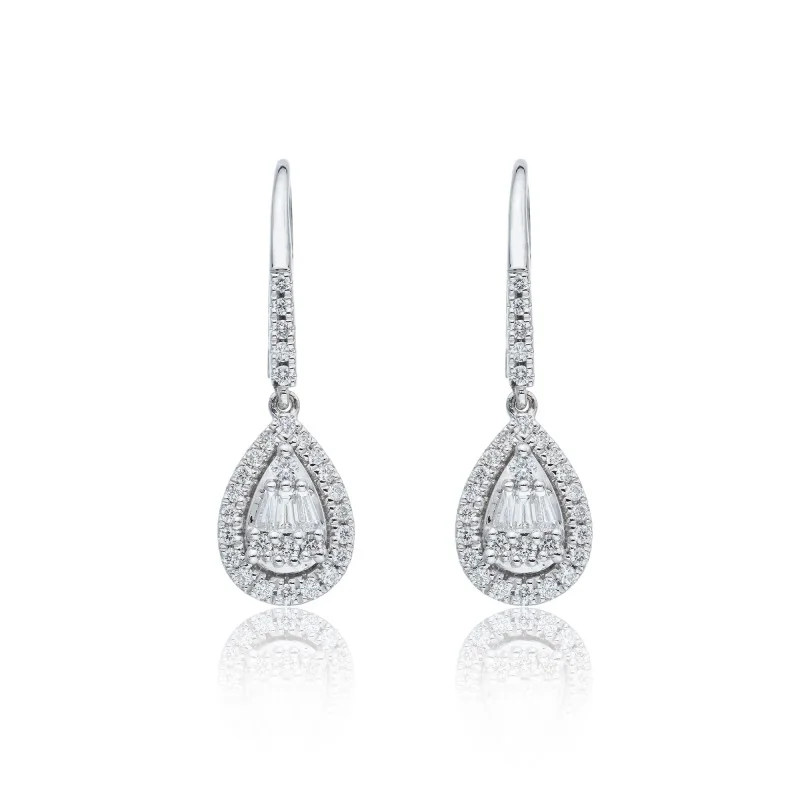 9ct White Gold Baguette and Brilliant Cut 0.50ct Diamond Drop Earrings