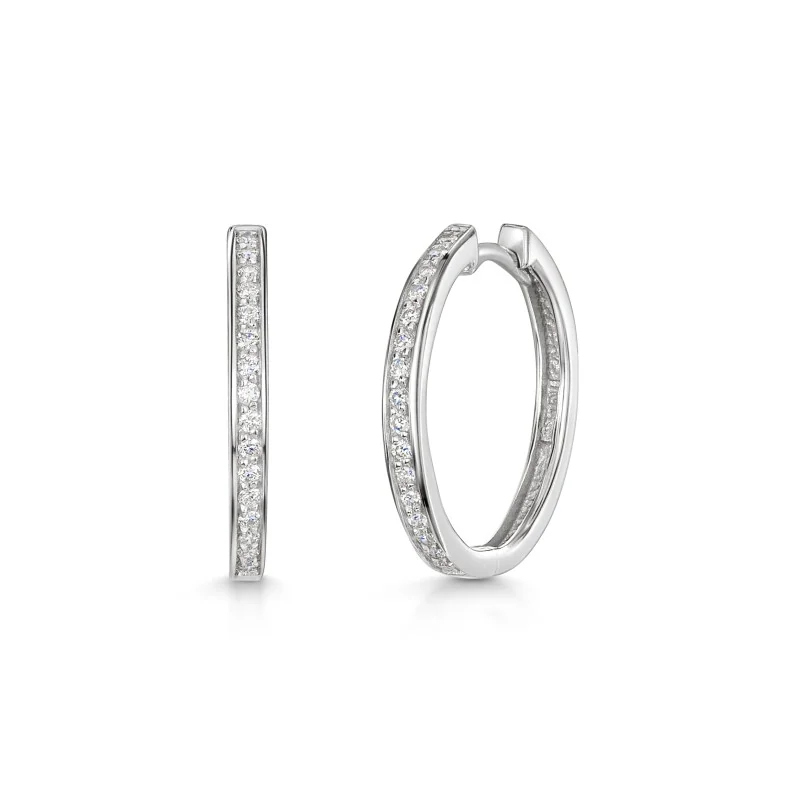 9ct White Gold 0.20ct Round Brilliant Diamond Hoop Earrings