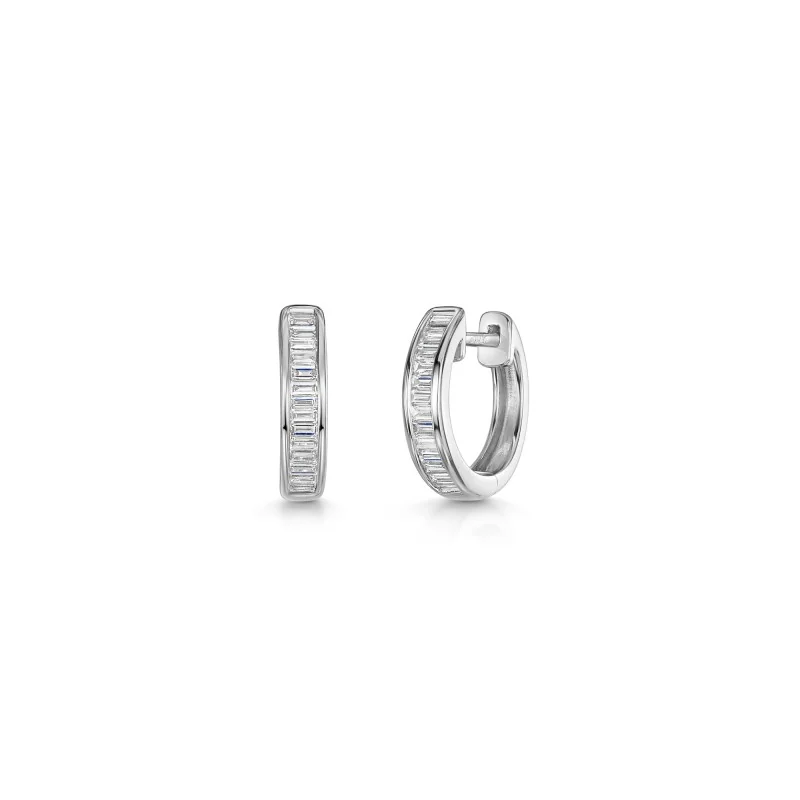 9ct White Gold Baguette Cut Channel Set 0.25ct Diamond Hoop Earrings