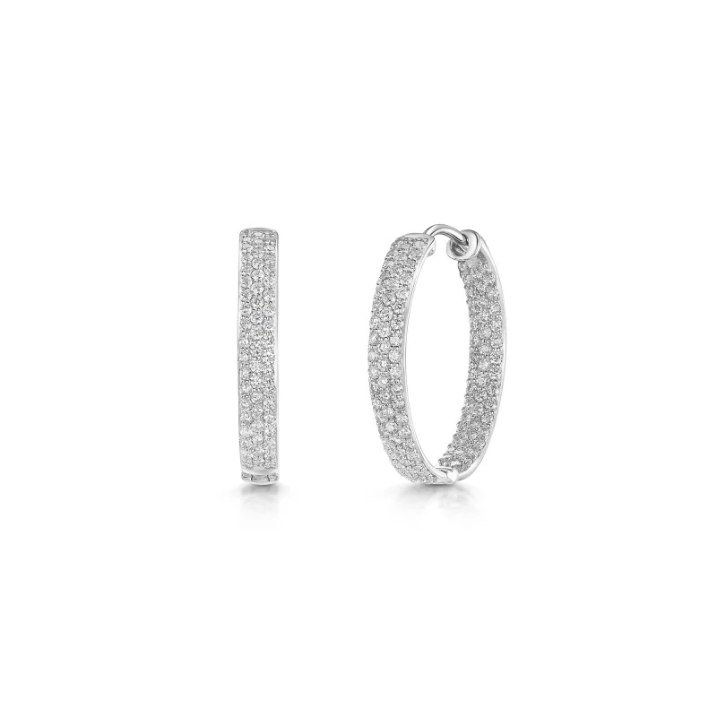 9ct White Gold Round Brilliant Diamond Hoop Earrings