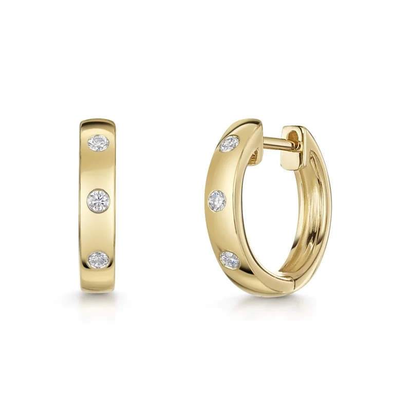 9ct Yellow Gold 0.13ct Round Brilliant Diamond Hoop Earrings