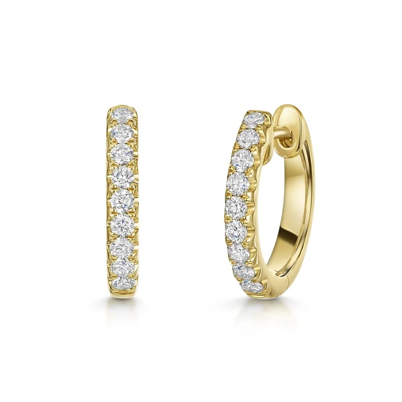 9ct Yellow Gold Round Brilliant 0.40ct Diamond Claw Set Hoop Earrings
