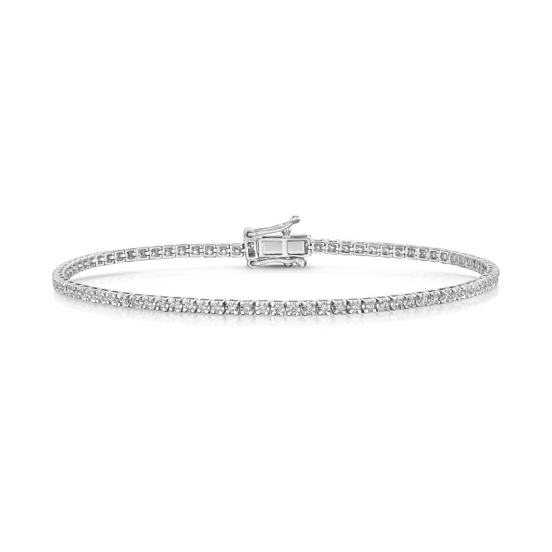 9ct White Gold Round Brilliant 0.50ct Diamond Claw Set Tennis Bracelet