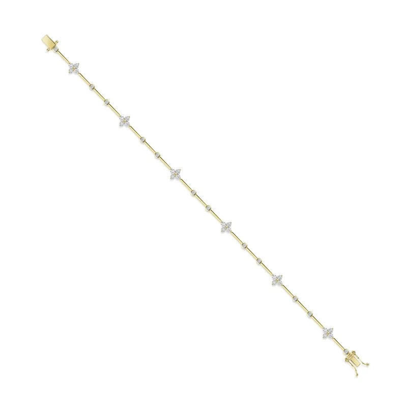 9ct Yellow Gold 1.00ct Round Brilliant Diamond Flower Bracelet