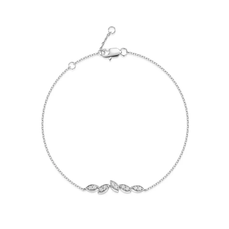 9ct White Gold Round Brilliant 0.15ct Diamond Marquise Shape Bracelet