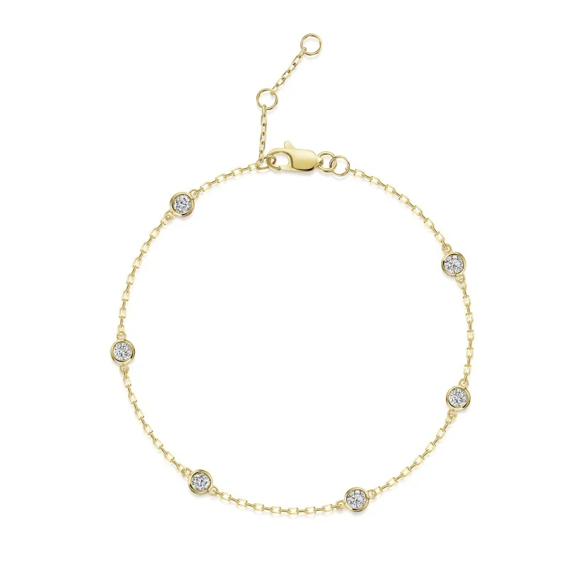 9ct Yellow Gold Round Brilliant 0.33ct Diamond Rub Over Staggered Bracelet