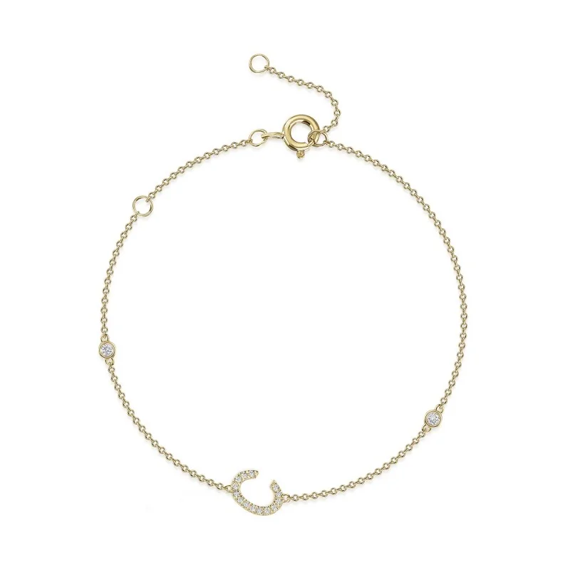 9ct Yellow Gold Round Brilliant 0.10ct Diamond Initial C Bracelet