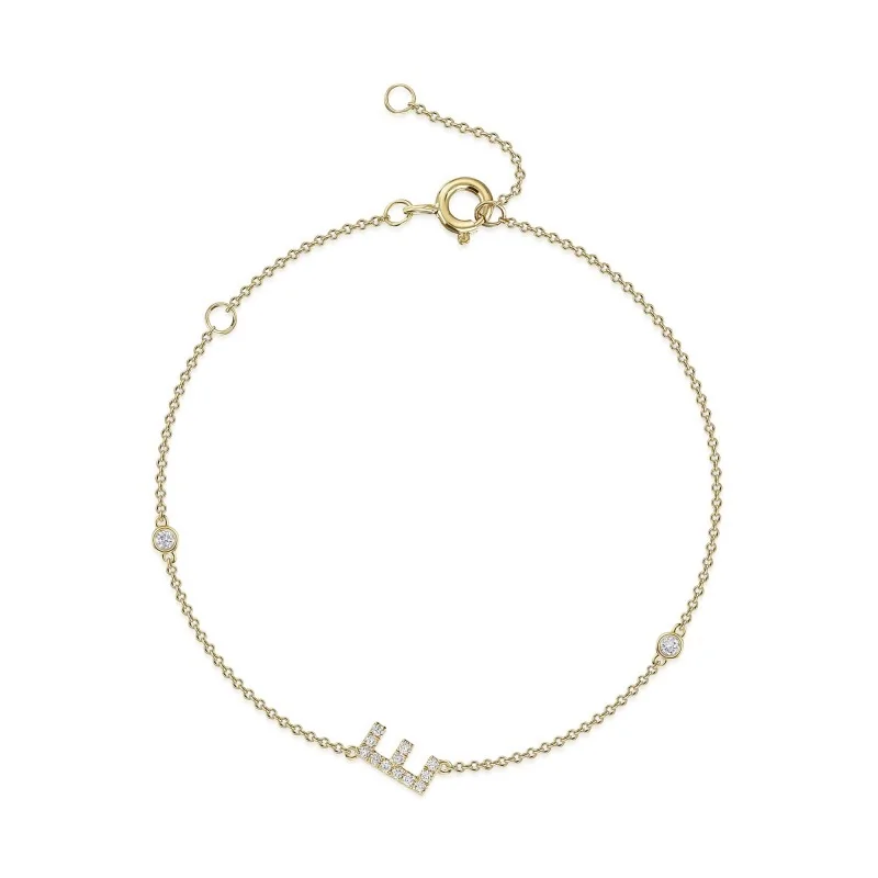 9ct Yellow Gold Round Brilliant 0.11ct Diamond Initial E Bracelet