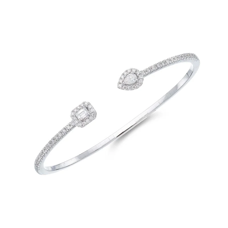 18ct White Gold Pear Emerald & Brilliant Cut 1.08ct Diamond Crossover Bangle