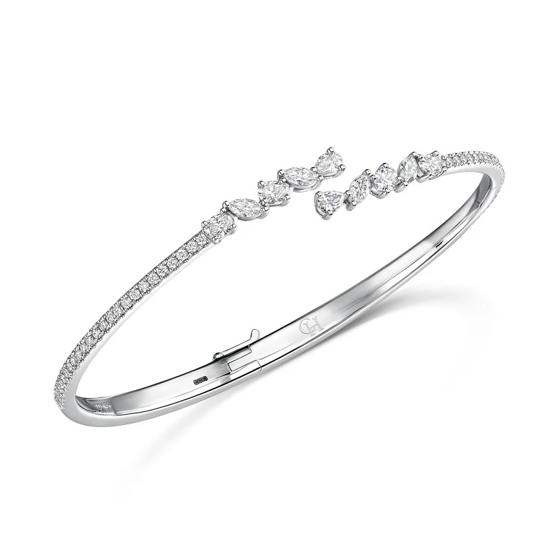 18ct White Gold Mixed Cut 1.53ct Diamond Bangle