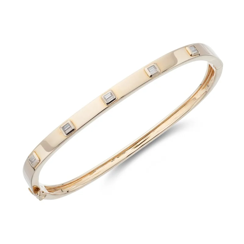 9ct Yellow Gold Baguette Cut 0.22ct Rectangular Diamond Bangle