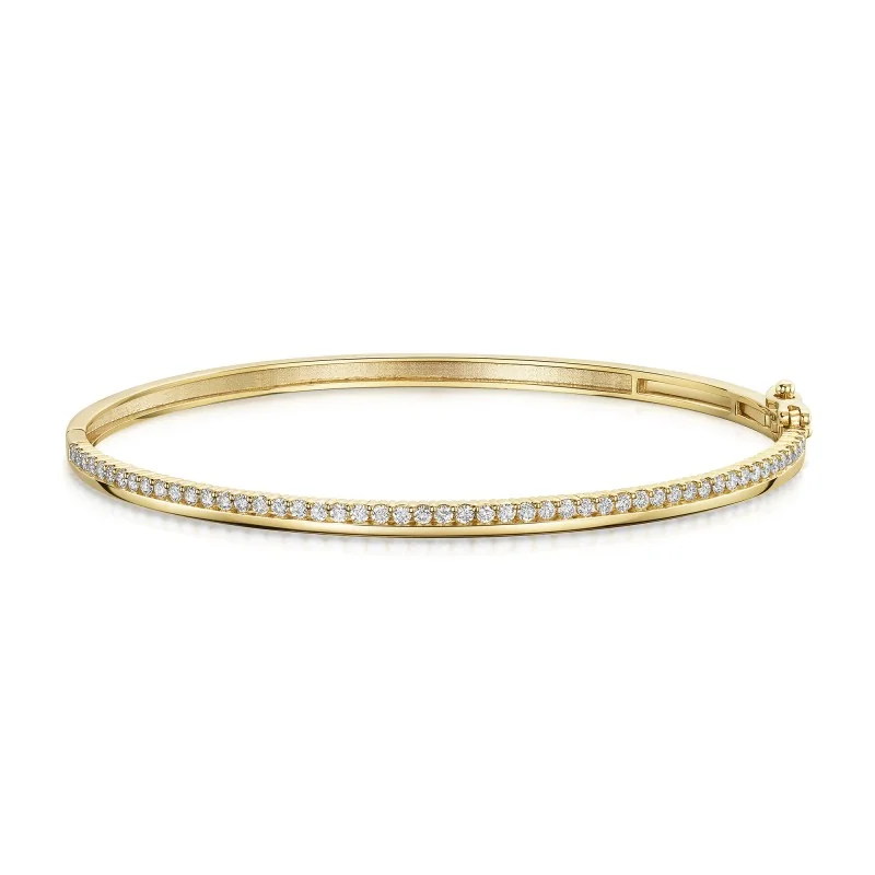 9ct Yellow Gold Round Brilliant 0.75ct Diamond Off Set Line Bangle