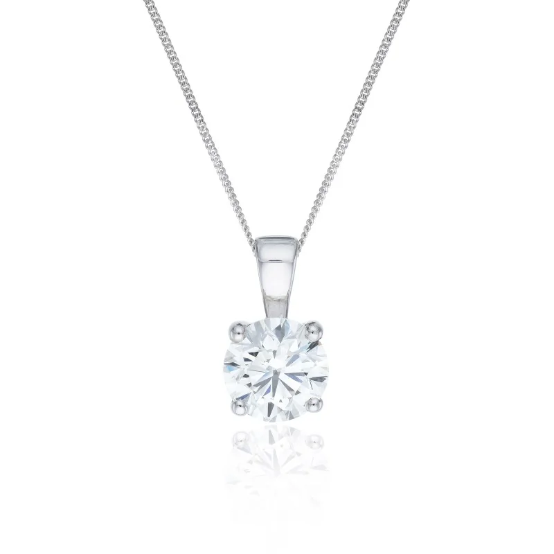 18ct White Gold Round Brilliant 2.00ct Diamond Solitaire Pendant Necklace