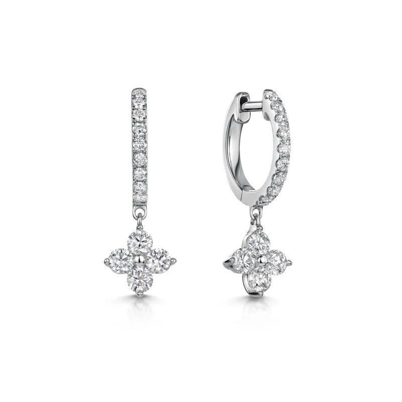 9ct White Gold Brilliant Cut Diamond 0.88ct Cluster Hoop Earrings