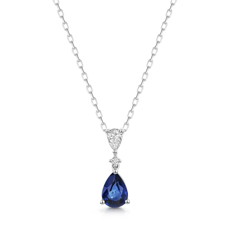18ct White Gold 1.07ct Pear Cut Sapphire and Diamond Drop Pendant