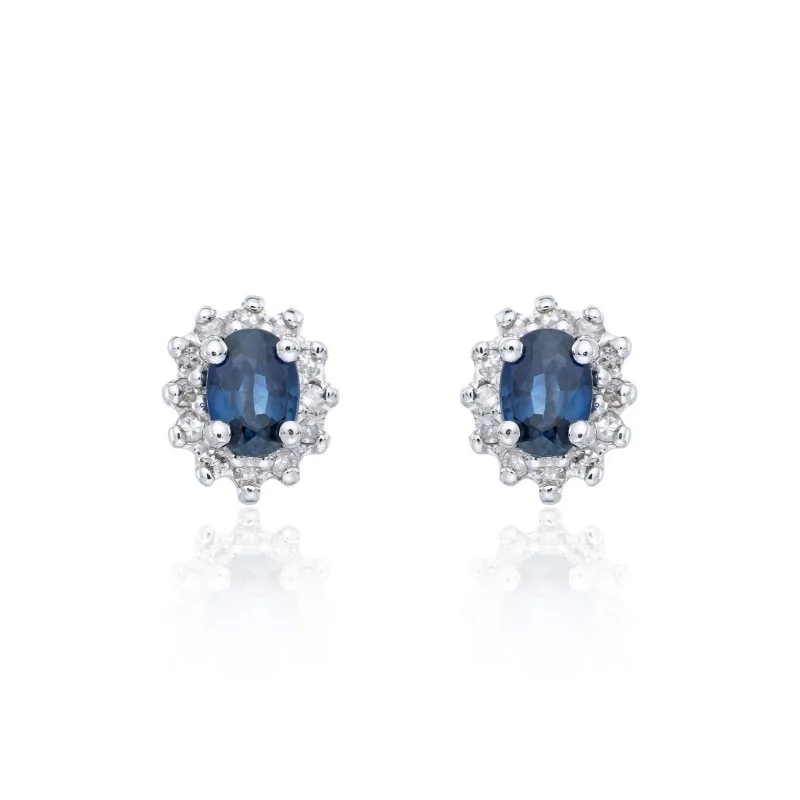 9ct White Gold 0.20ct Sapphire and 0.10ct Diamond Halo Earrings