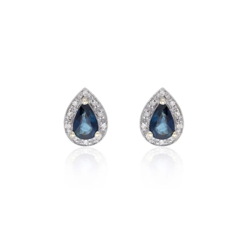 9ct Yellow Gold 0.07ct Diamond and Sapphire Halo Earrings