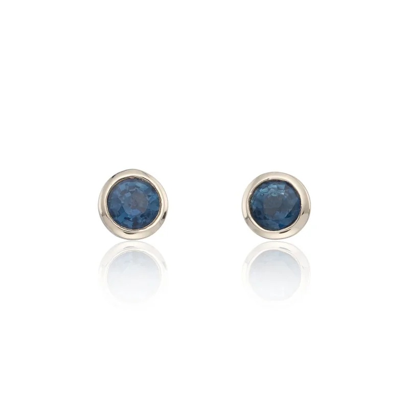 9ct Yellow Gold Sapphire Rub Over Earrings