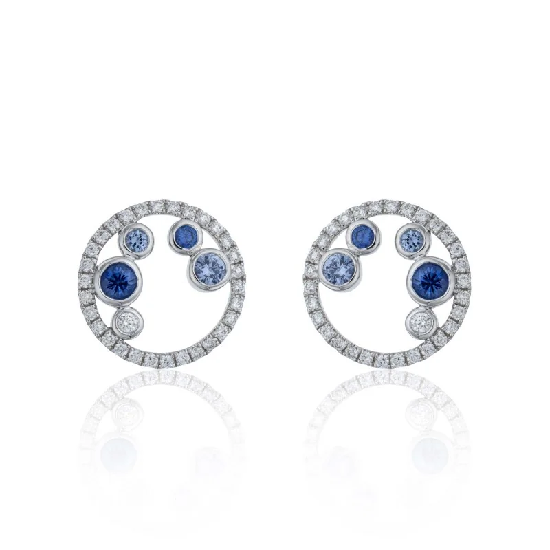 18ct White Gold Brilliant Cut Diamond 0.52ct and Sapphire 0.76ct Earrings 1