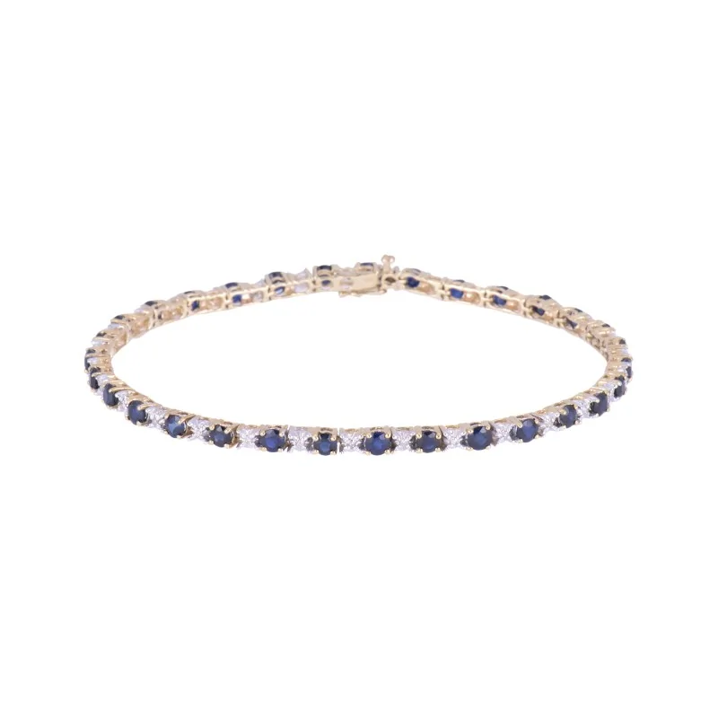 9ct Yellow Gold 4.25ct Round Brilliant Cut Sapphire and Diamond Bracelet