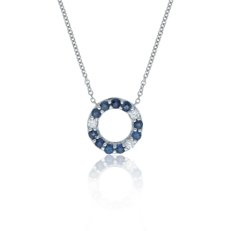 9ct White Gold Brilliant Cut 0.35ct Sapphire and Diamond Circle Necklace