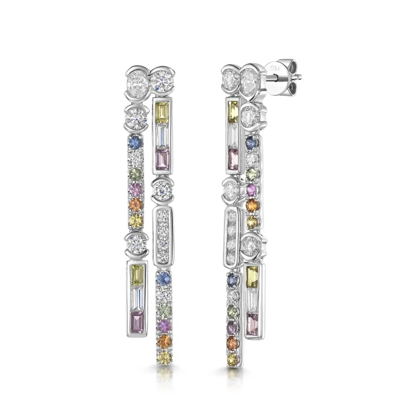 Platinum 3.55ct Green, Pink & Orange Sapphire with Lab Grown Diamond Drop Earrings