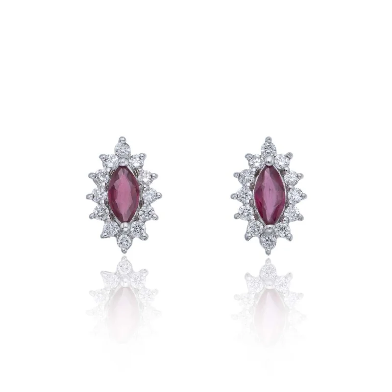 9ct White Gold Diamond 0.17ct and Ruby Halo Earrings