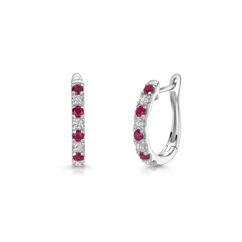 18ct White Gold Round Brilliant Ruby and Diamond Hoop Earrings 0.60ct