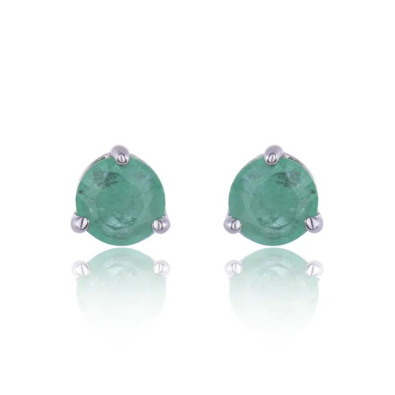 9ct White Gold Emerald Stone Set Studs
