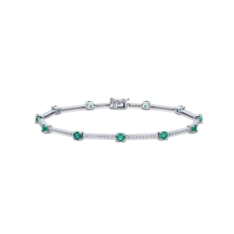 9ct White Gold Diamond 0.54ct and Emerald 1.10ct Bracelet