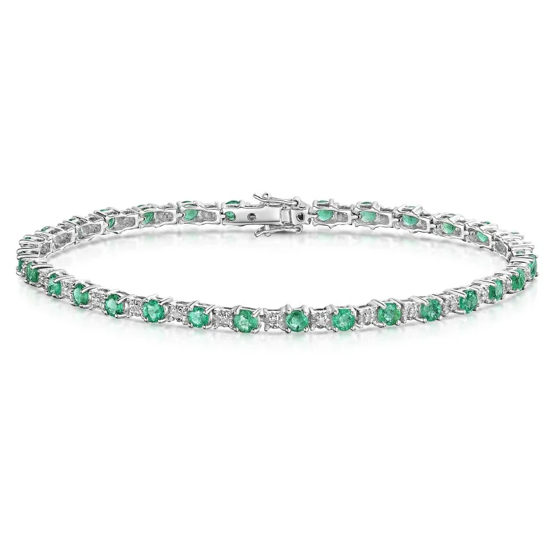 9ct White Gold Emerald Mixed Cut 0.15ct Diamond Bracelet