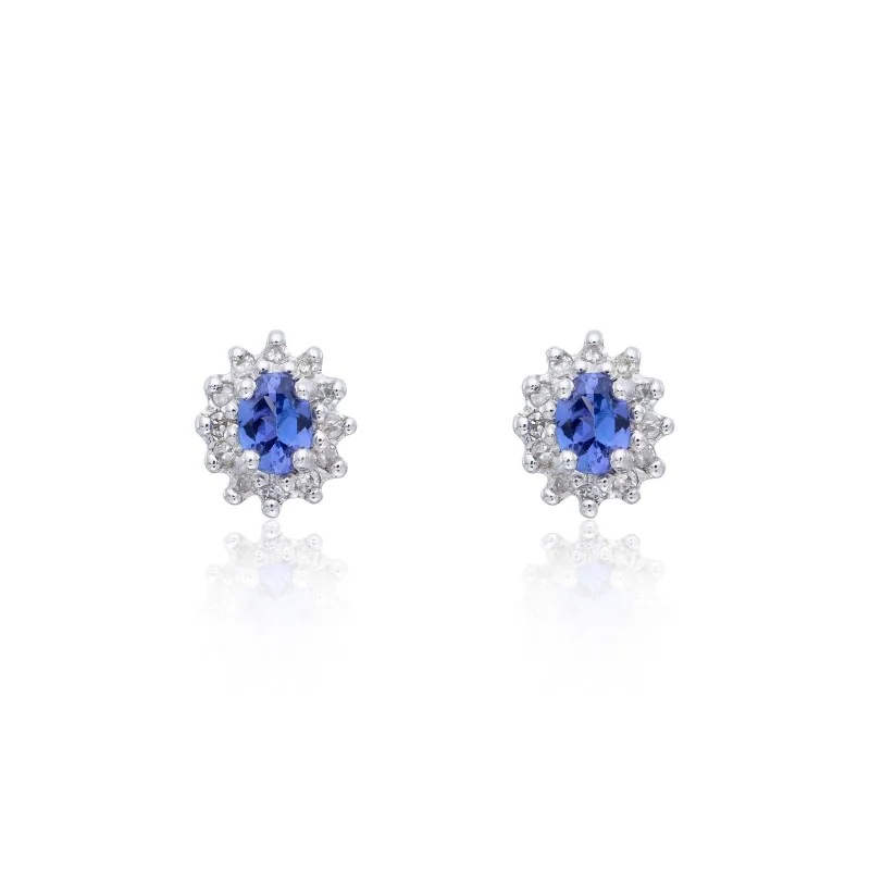 9ct White Gold 0.10ct Diamond and Tanzanite Halo Earrings