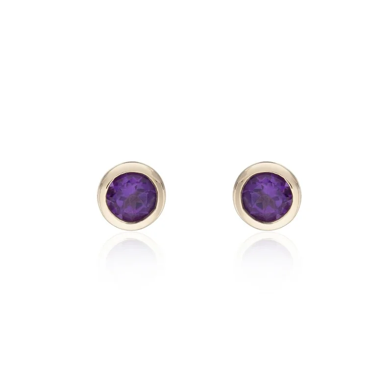 9ct Yellow Gold Amethyst Rub Over Stud Earrings