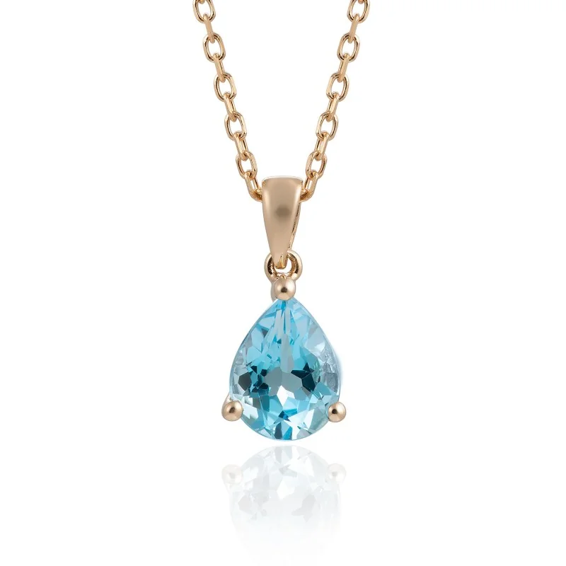 9ct Yellow Gold 0.95ct Pear Cut Blue Topaz Pendant