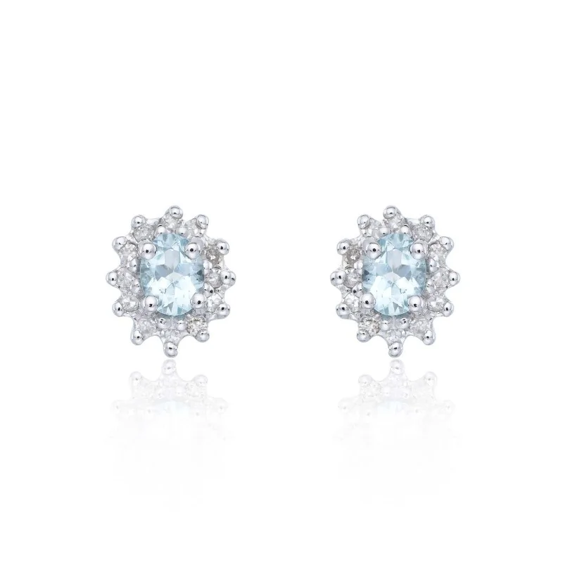 9ct White Gold 0.70ct Aquamarine & Diamond Halo Earrings