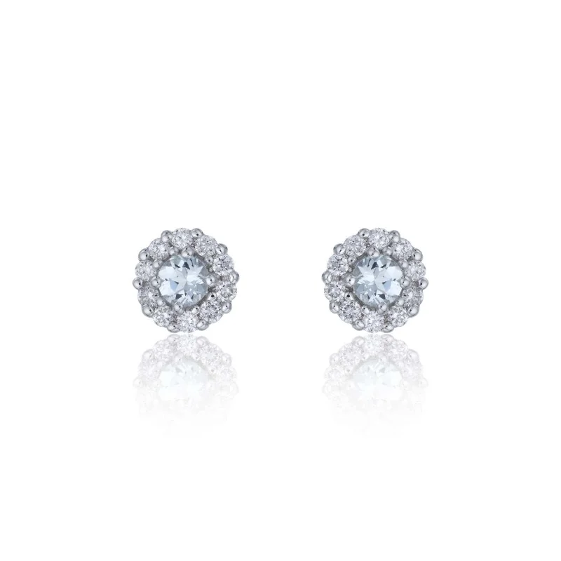 9ct White Gold Diamond 0.17ct and Aquamarine Halo Earrings