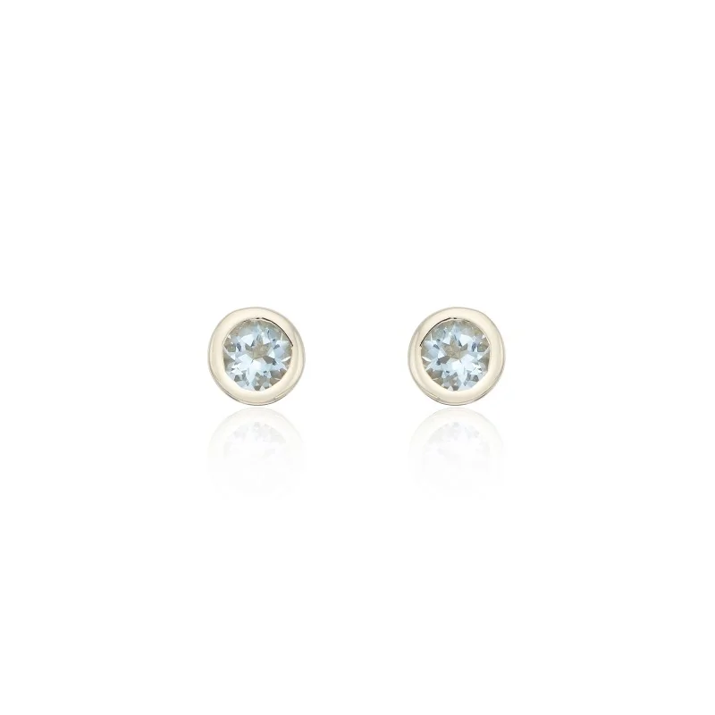 9ct Yellow Gold Aquamarine Rub Over Earrings