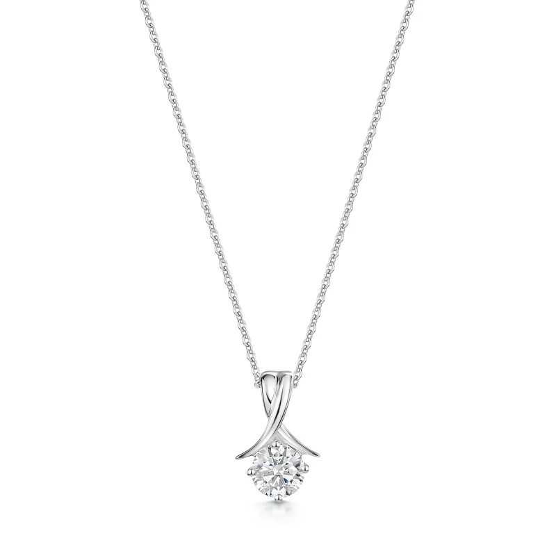 9ct White Gold 6mm Round Cubic Zirconia Drop Pendant