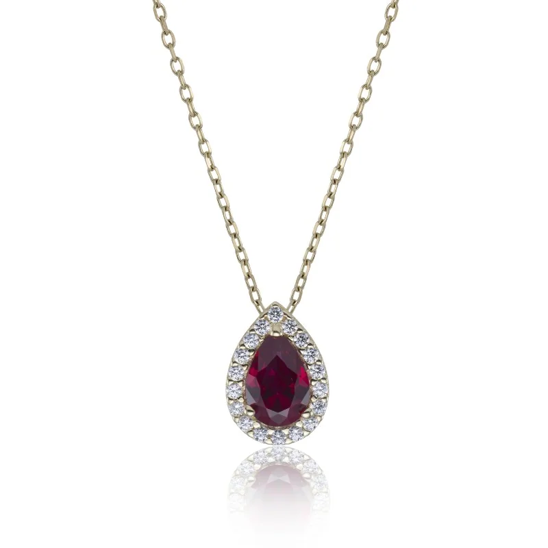 9ct Yellow Gold Red Cubic Zirconia Pendant