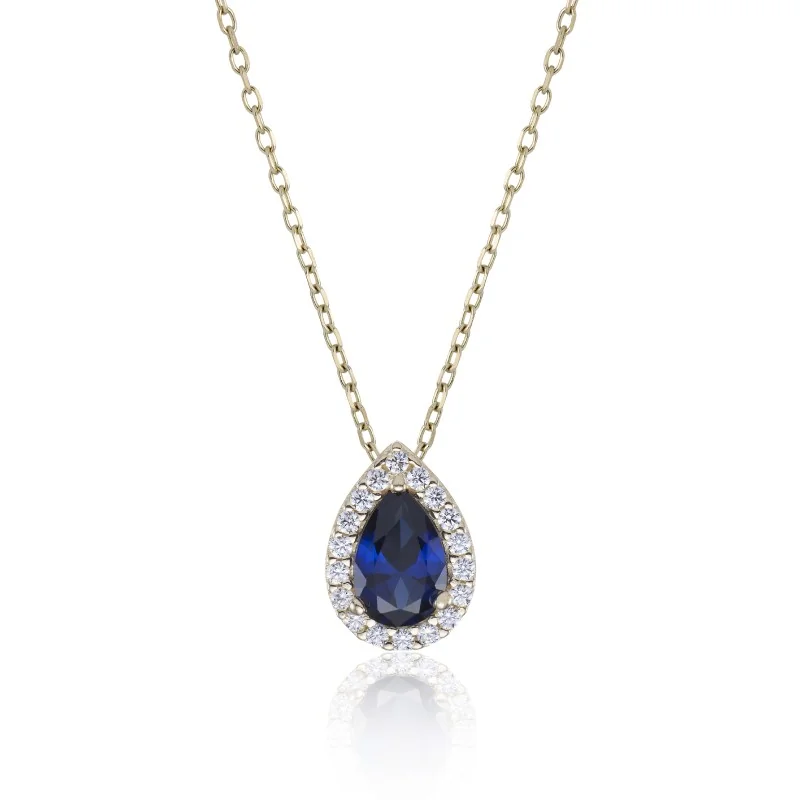 9ct Yellow Gold Blue Cubic Zirconia Pendant
